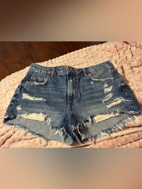 Zara Light Blue Distressed Denim Shorts